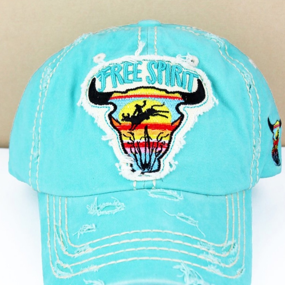 Distressed Bull Rider Skull Cap, Hat